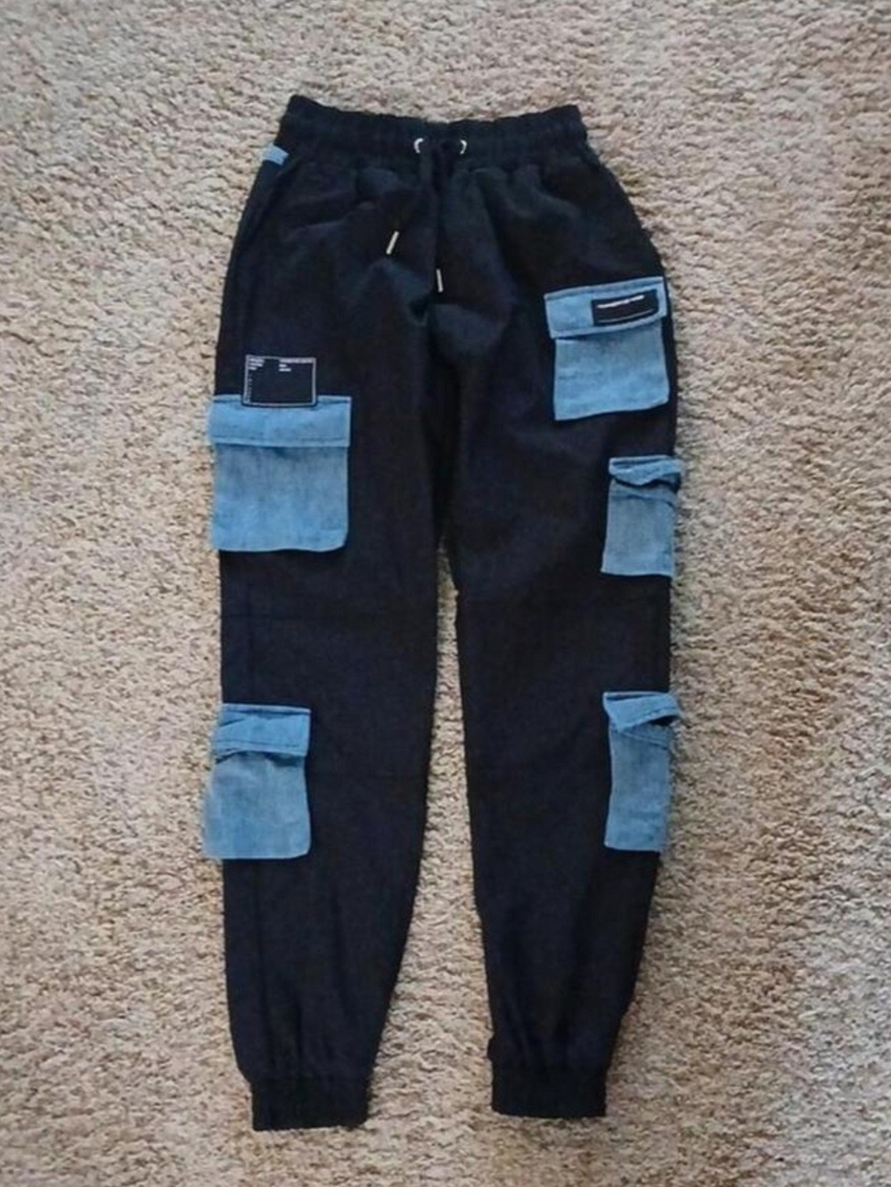 Maniere De Voir Black Joggers with Light Blue Cargo Pockets